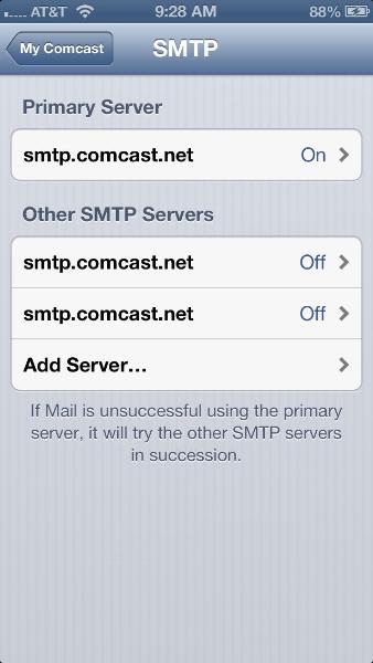 comcast outgoing mail server for iphone