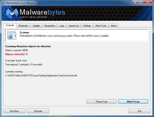 [Image: Malwarebytes Anti-Malware scanning for From Doc To Pdf virus]